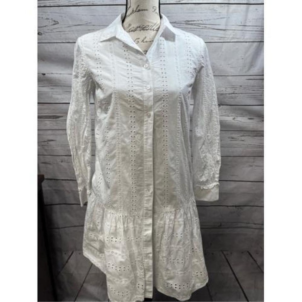 Draper James White Eyelet Long Sleeve Dress Shirt‎ Mini Women's Size 0